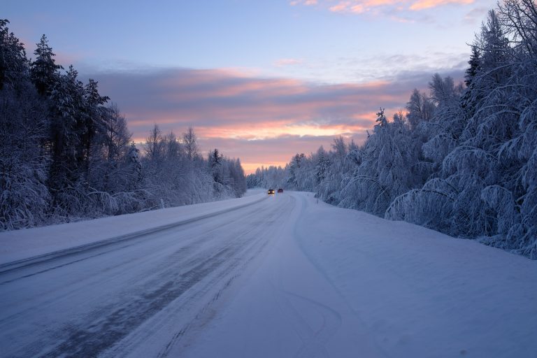 Beautiful snowy road in winter
