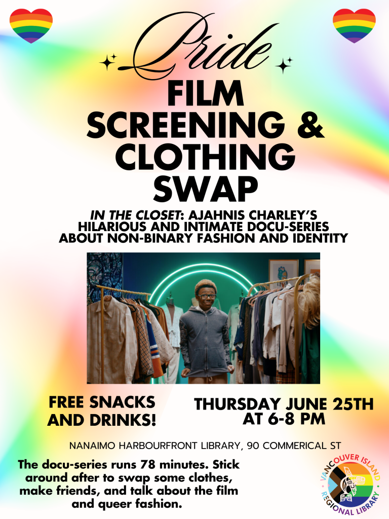 promo poster for in the closet film screening and clothing swap